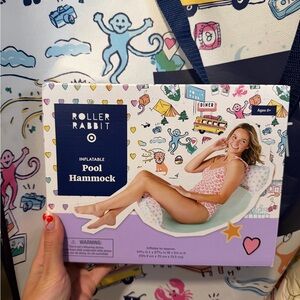 Roller Rabbit Inflatable Pool Hammock — Pink, White, Light Blue